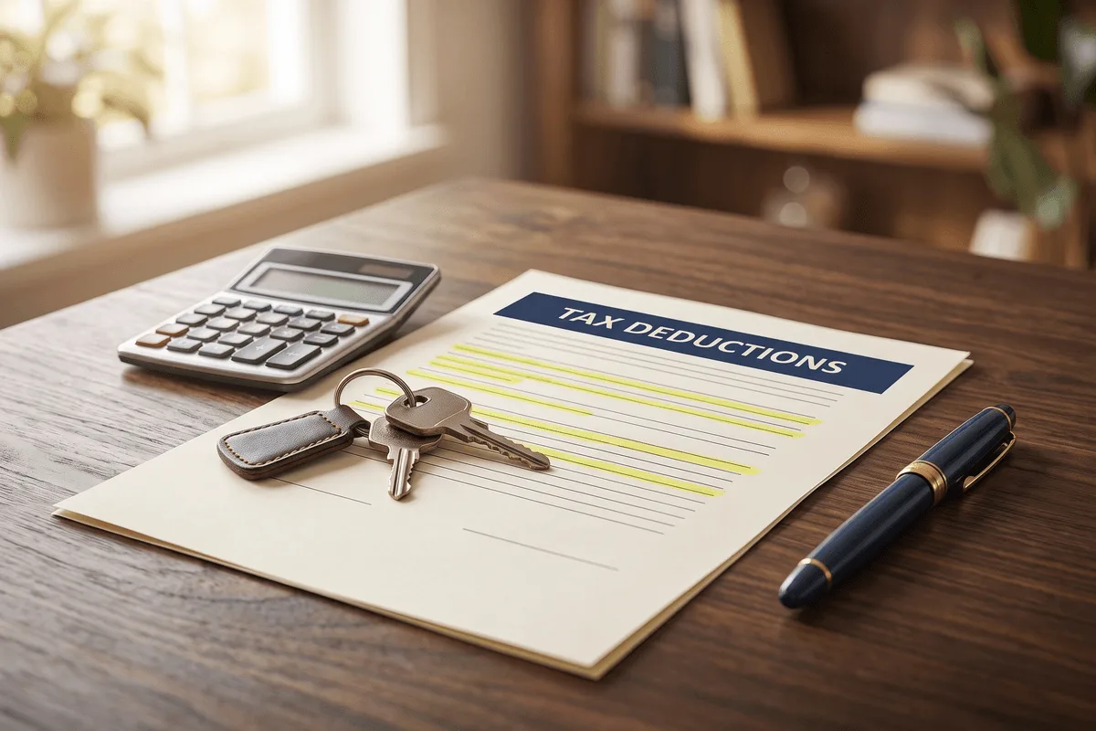 A tax deductions checklist being highlighted on a desk with car keys, a calculator, and a pen — a 2025 reference to vehicle, business-use, and commonly missed deductions for New Jersey taxpayers, ProAxis CPA Bergen County