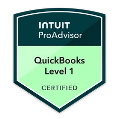 Intuit QuickBooks Certification Level 1 badge — issued to Dor Israel, CPA and verified on Credly