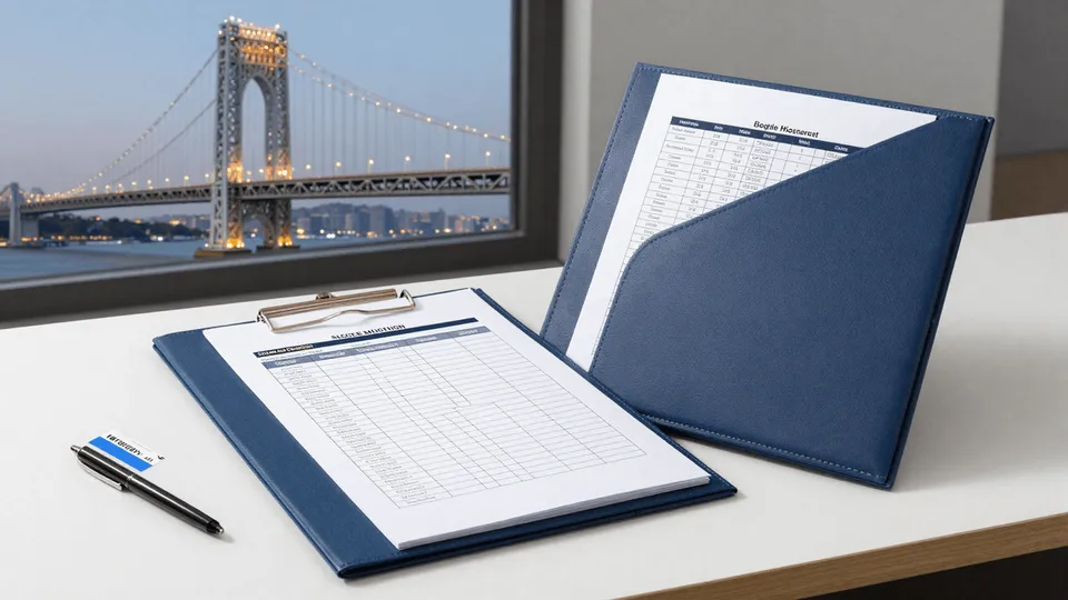 A vesting schedule, stock shares, and New York and New Jersey tax forms on a desk — RSU taxes when you work in New York and live in New Jersey, explained by ProAxis CPA, Bergen County NJ