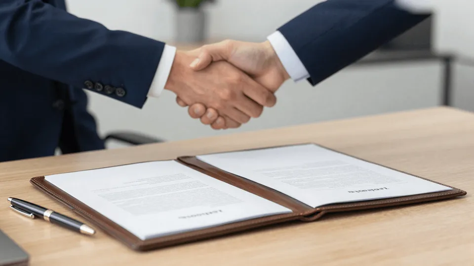 A New Jersey business owner reviewing a sale agreement and a calculator labeled asset sale vs stock sale — the taxes on selling a business in New Jersey, including Form C-9600 and the 10.75% rate, explained by ProAxis CPA, Bergen County NJ